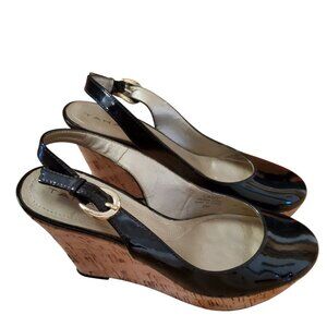 Tahari Black Round Toe Shoes With Wedge Heels